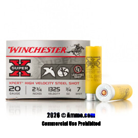 Winchester Super-x 20 ga Ammo - 25 Rounds of 2-3/4" 3/4 oz. #7 Shot (Steel) Ammunition