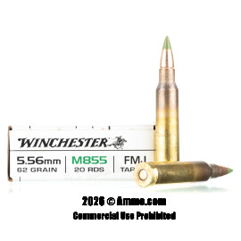 Image of Winchester 5.56x45 Ammo - 20 Rounds of 62 Grain FMJ M855 Ammunition