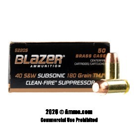 Blazer Brass Clean-Fire Suppressor 40 S&W Ammo - 500 Rounds of 180 Grain TMJ Ammunition