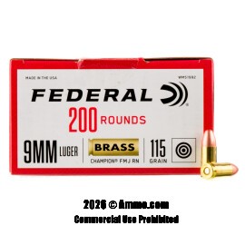 Image of Federal Champion Training 9mm Ammo - 200 Rounds of 115 Grain FMJ Ammunition