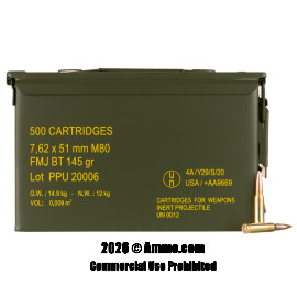 Prvi Partizan 7.62x51 Ammo - 500 Rounds of 145 Grain FMJBT Ammunition in Ammo Can