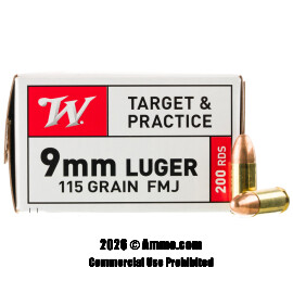 Image of Winchester 9mm Ammo - 200 Rounds of 115 Grain FMJ Ammunition