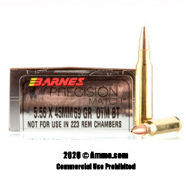 Image of Barnes Precision Match 5.56x45 Ammo - 20 Rounds of 69 Grain OTM Ammunition