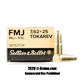 Image of Sellier and Bellot 7.62 Tokarev Ammo - 50 Rounds of 85 Grain FMJ Ammunition