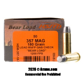 HSM Bear Load 357 Mag Ammo - 50 Rounds of 180 Grain RNFPGC Ammunition
