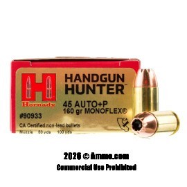 Image of Hornady Handgun Hunter 45 ACP +P Ammo - 20 Rounds of 160 Grain MonoFlex Ammunition