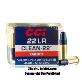 CCI Clean-22 22 LR Ammo - 100 Rounds of 40 Grain Poly-Coated LRN Ammunition