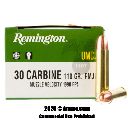 Image of Remington 30 Carbine Ammo - 50 Rounds of 110 Grain FMJ Ammunition