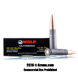 Image of Wolf 300 AAC Blackout Ammo - 500 Rounds of 145 Grain FMJ Ammunition