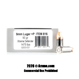 Image of Underwood 9mm +P Ammo - 20 Rounds of 90 Grain Xtreme Defender Ammunition