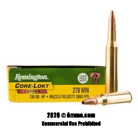 Image of Remington Core-Lokt Copper 270 Win Ammo - 20 Rounds of 130 Grain SCHP Ammunition