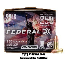 Image of Federal 250th Anniversary USA 22 LR Ammo - 2500 Rounds of 36 Grain CPHP Ammunition