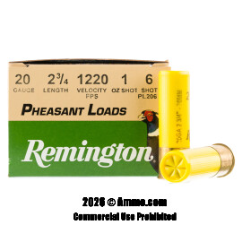 Image of Remington Pheasant Loads 20 Gauge Ammo - 25 Rounds of 1 oz. #6 Shot Ammunition