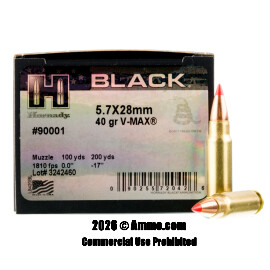 Image of Hornady BLACK 5.7x28mm Ammo - 25 Rounds of 40 Grain V-MAX Ammunition