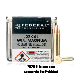 Image of Federal 22 WMR Ammo - 50 Rounds of 40 Grain FMJ Ammunition