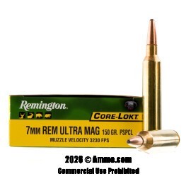 Image of Remington Core-Lokt 7mm Rem Ultra Mag Ammo - 20 Rounds of 150 Grain PSP Ammunition
