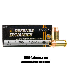 Fiocchi 40 Cal Ammo - 50 Rounds of 180 Grain JHP Ammunition