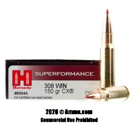 Image of Hornady Superformance 308 Win Ammo - 20 Rounds of 150 Grain CX Ammunition