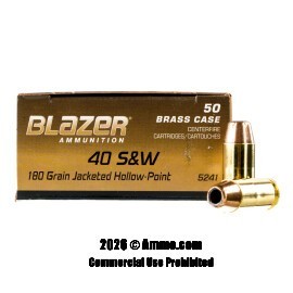 Image of Blazer Brass 40 S&W Ammo - 50 Rounds of 180 Grain JHP Ammunition