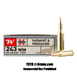 Image of Winchester Super-X 243 Win Ammo - 200 Rounds of 80 Grain JSP Ammunition
