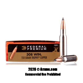 Image of Federal Premium Vital-Shok 308 Win Ammo - 20 Rounds of 150 Grain Trophy Copper Polymer Tipped Ammunition