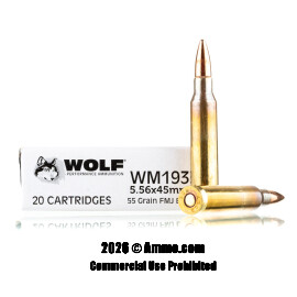 Image of Wolf Gold 5.56x45 Ammo - 20 Rounds of 55 Grain FMJ Ammunition (Nonmagnetic)