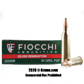 Image of Fiocchi 22-250 Rem Ammo - 20 Rounds of 55 Grain PSP Ammunition