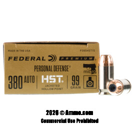 Image of Federal Personal Defense 380 ACP Ammo - 20 Rounds of 99 Grain HST Ammunition