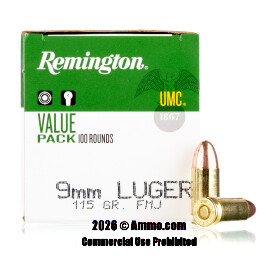 Image of Remington 9mm Ammo - 100 Rounds of 115 Grain FMJ Ammunition