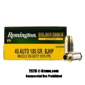 Image of Remington Golden Saber Defense 45 ACP Ammo - 20 Rounds of 185 Grain BJHP Ammunition
