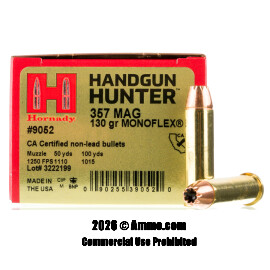 Image of Hornady Handgun Hunter 357 Magnum Ammo - 25 Rounds of 130 Grain MonoFlex Ammunition