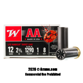 Winchester AA Lite Handicap 12 Gauge Ammo - 250 Rounds of 1 oz. #8 Shot Ammunition