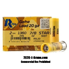 Image of Rio Royal Star 20 Gauge Ammo - 250 Rounds of 7/8 oz. Rifled Slug Ammunition