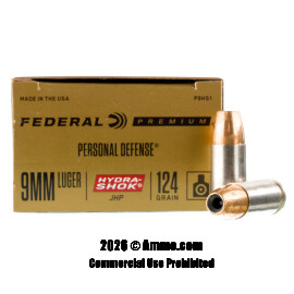 Federal 9mm Ammo - 20 Rounds of 124 Grain JHP Ammunition