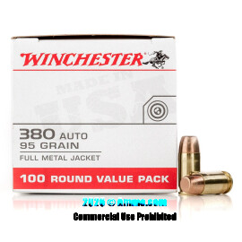 Image of Winchester 380 ACP Ammo - 100 Rounds of 95 Grain FMJ-FN Ammunition