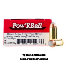 Image of Corbon 10mm Ammo - 20 Rounds of 135 Grain PowR Ball Ammunition