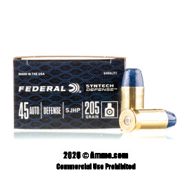 Image of Federal Syntech Defense 45 ACP Ammo - 20 Rounds of 205 Grain SJHP Ammunition