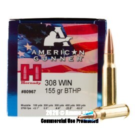 Image of Hornady American Gunner 308 Win Ammo - 50 Rounds of 155 Grain HPBT Ammunition