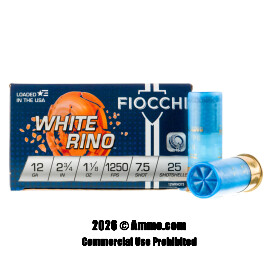 Image of Fiocchi White Rino 12 Gauge Ammo - 250 Rounds of 2-3/4" 1-1/8 oz. #7-1/2 Shot Ammunition