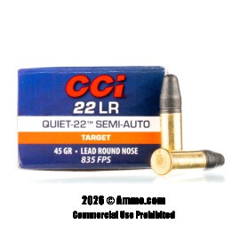 CCI Quiet-22 Semi-Auto 22 LR Ammo - 500 Rounds of 45 Grain LRN Ammunition