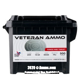 Image of Veteran Ammo 9mm Ammo - 500 Rounds of 115 Grain FMJ Ammunition in Field Box