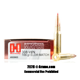 Image of Hornady Superformance Match 308 Win Ammo - 20 Rounds of 168 Grain ELD Match Ammunition
