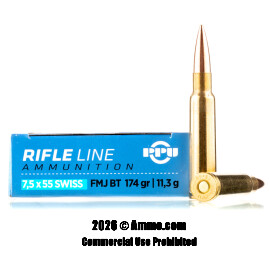 Image of Prvi Partizan 7.5x55 Swiss Ammo - 20 Rounds of 174 Grain FMJ-BT Ammunition