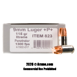 Image of Underwood 9mm +P+ Ammo - 20 Rounds of 115 Grain Xtreme Penetrator Ammunition