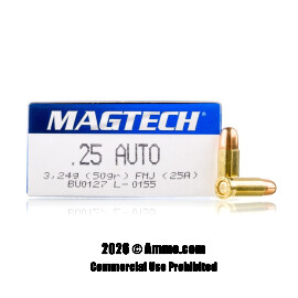 Image of Magtech 25 ACP Ammo - 50 Rounds of 50 Grain FMJ Ammunition