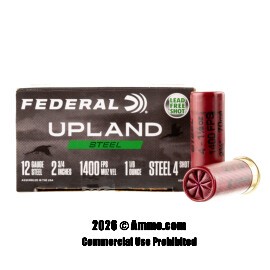 Federal Upland Steel 12 Gauge Ammo - 250 Rounds of 1-1/8 oz. #4 Steel Shot Ammunition