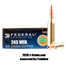 Image of Federal Power-Shok Copper 243 Win Ammo - 20 Rounds of 85 Grain SCHP Ammunition