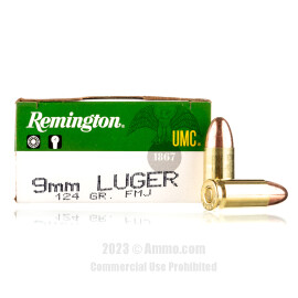 Image of Remington 9mm Ammo - 50 Rounds of 124 Grain MC Ammunition