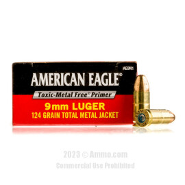 Image of Federal American Eagle 9mm Ammo - 50 Rounds of 124 Grain TMJ Ammunition
