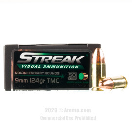 Image of Ammo Inc. Streak 9mm Ammo - 50 Rounds of 124 Grain TMJ Non-Incendiary Visual Tracer Ammunition